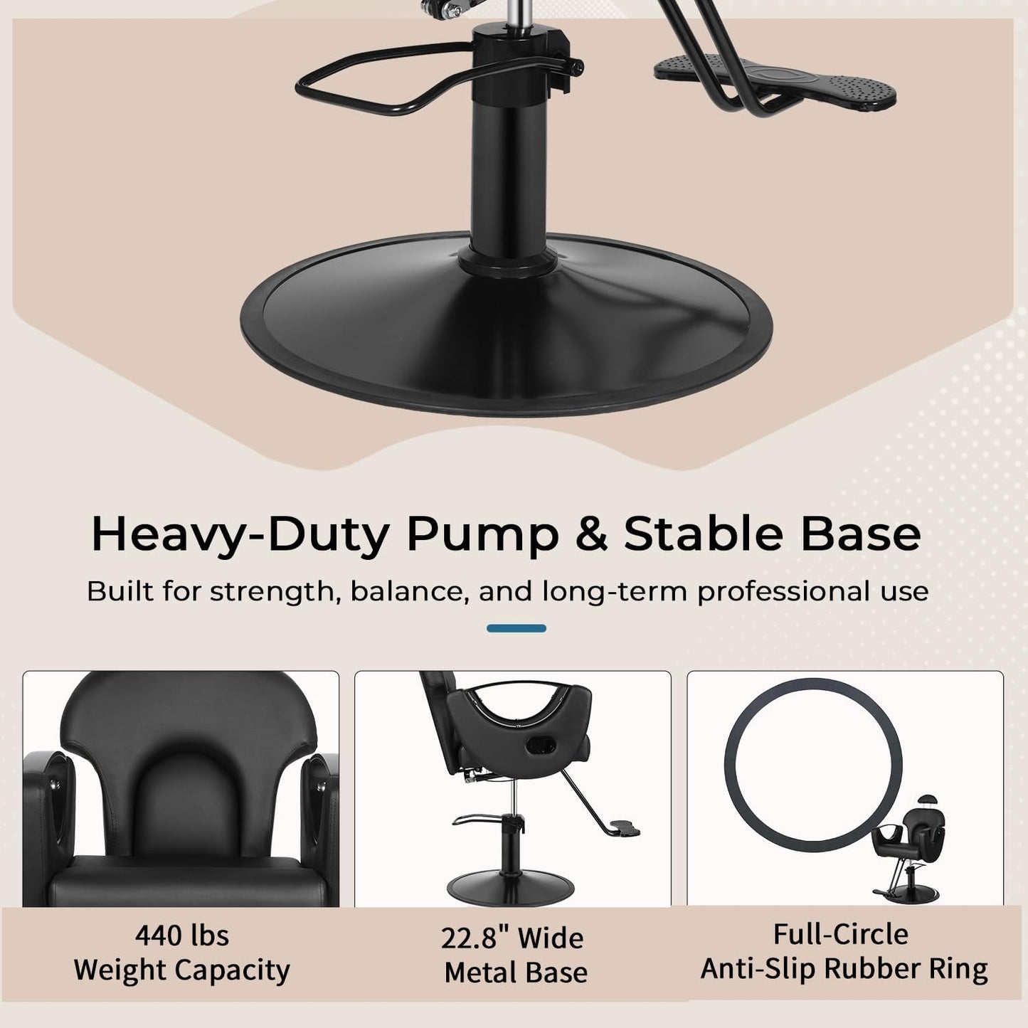 Reclining Salon Barber Chair - 360° Swivel, Adjustable Height, Heavy Duty Hydraulic | Matte Black