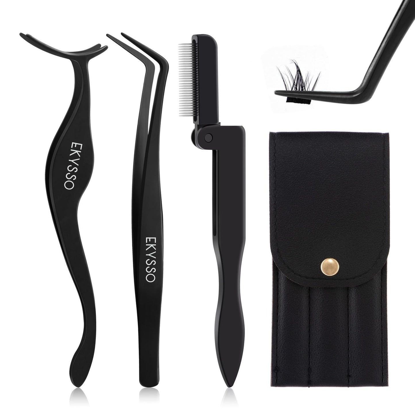 EKYSSO Lash Applicator Tools Set, 3-IN-1 Lash Cluster Tweezers for DIY Individual Eyelash Clusters Tools with Case, Comfort Grip for Precise DIY Eyelash Extension