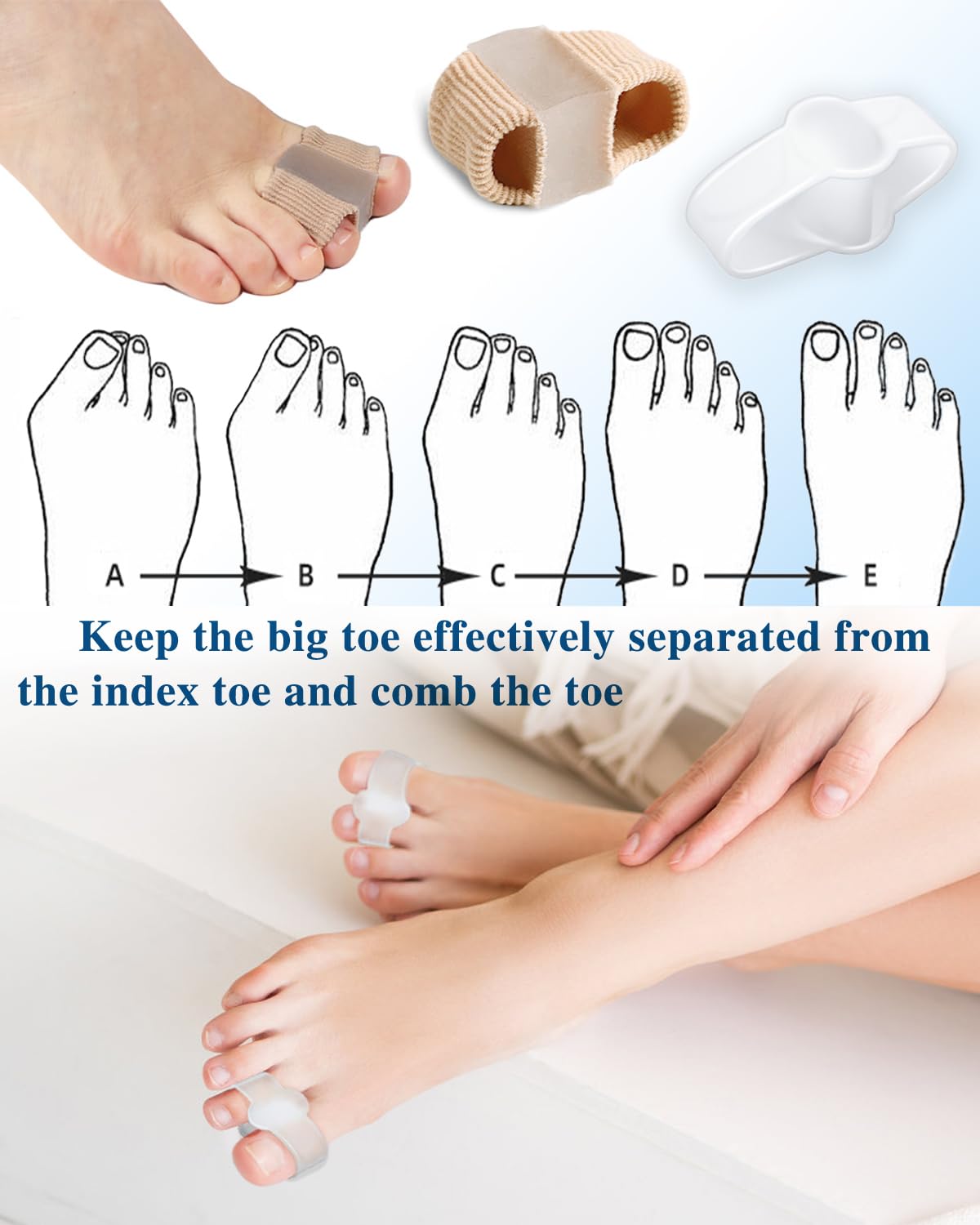 PGRODE 8PC Bunion Toe Separators Gel Bunion Corrector Soft Big Toe Spacers for Feet Women Men Toe Correct, Elasticity Hammer Toe Straightener with 2 Loops (4 Nylon+4Gel)