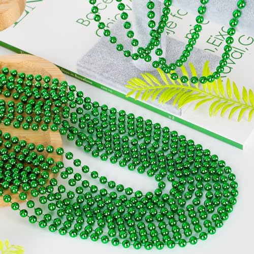 50PCS St. Patrick's Day Green Bead Necklaces - Metallic Mardi Gras Accessories