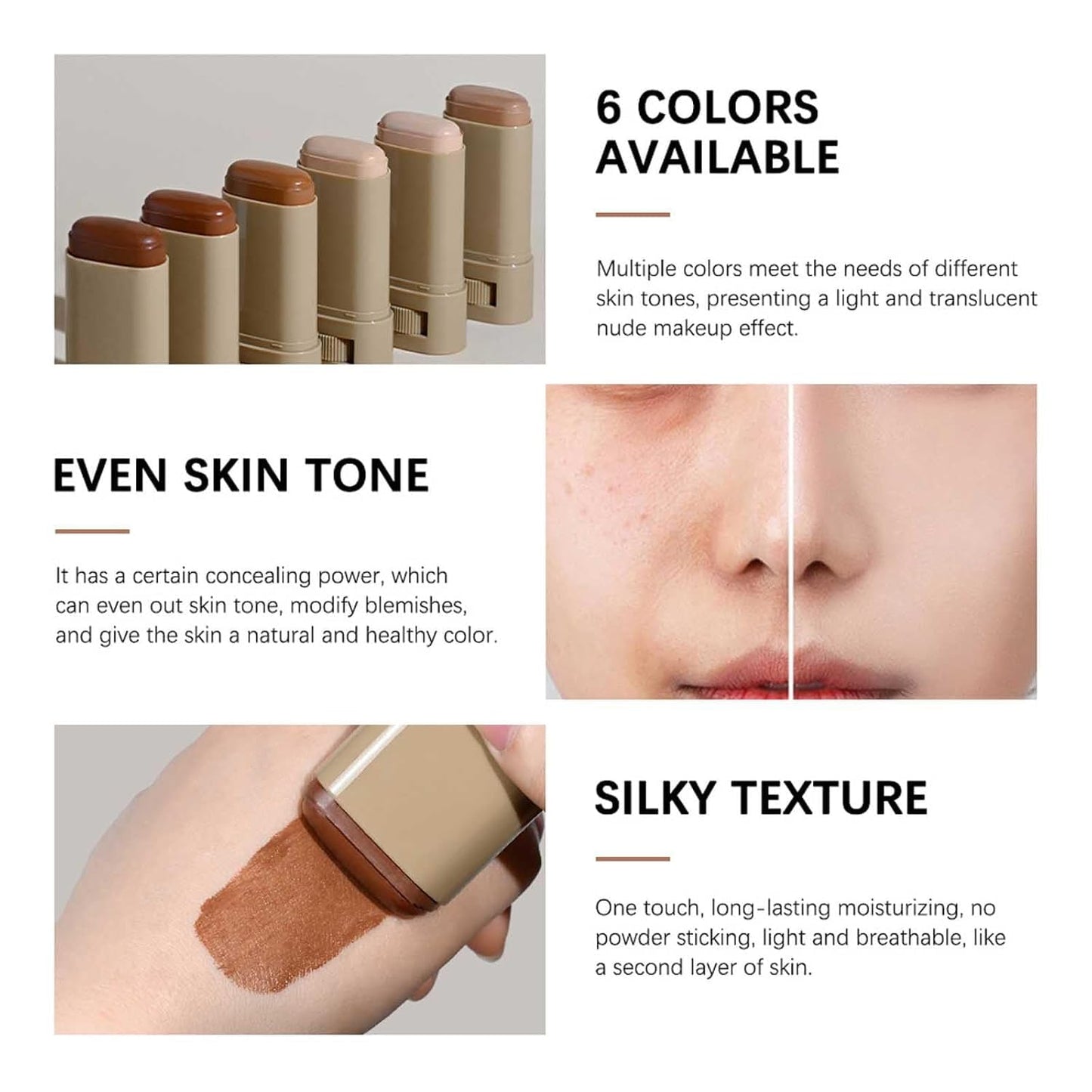 Skin Tint Foundation Stick | Full Coverage Beauty Balm with SPF & Dewy Finish - Shade #03