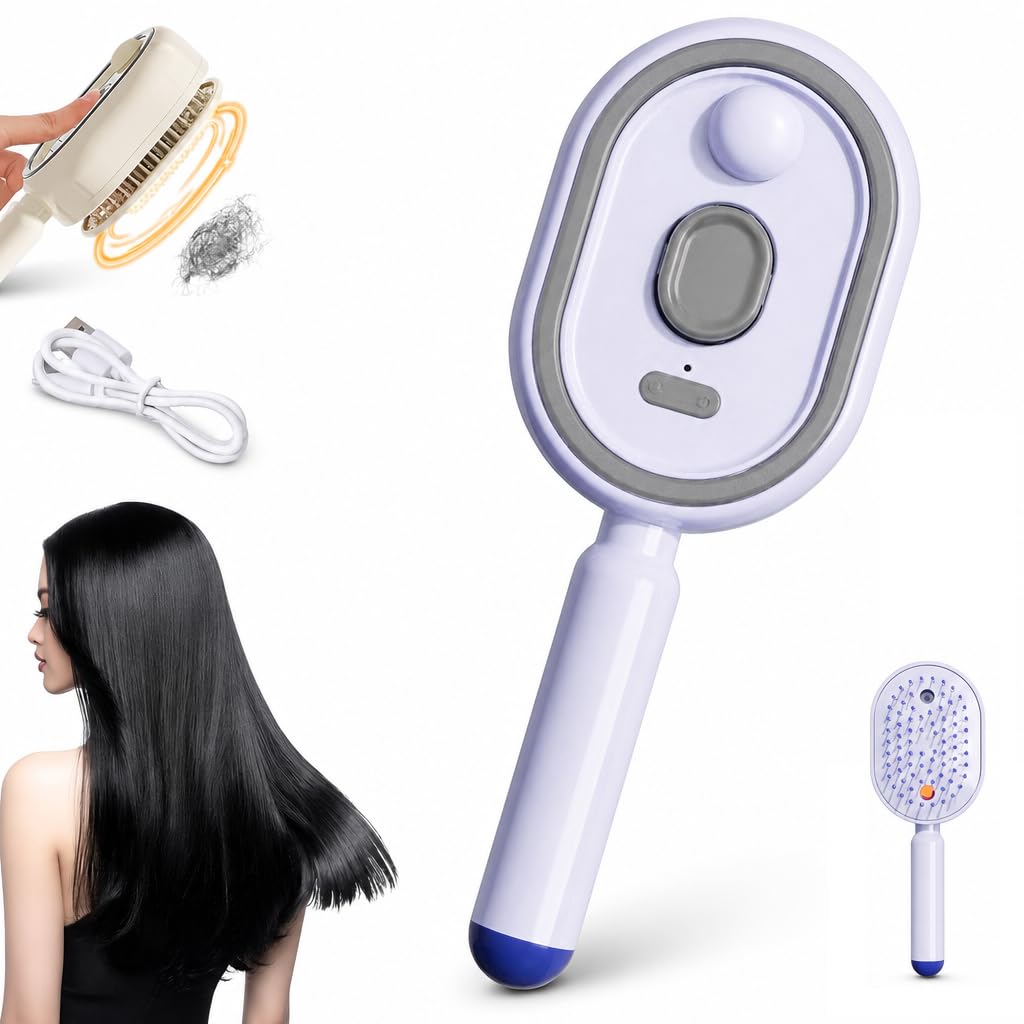 Electric Steam Brush, Rechargeable Hair Straightener Brush with Detangling Comb, Styling & Frizz Control, Portable Cordless Hair Tool (Popular)