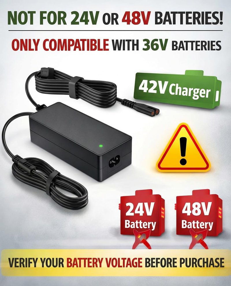 VHBW 42V 2A Charger for 36V Li-ion Scooter Battery, 8mm OD 5mm ID DC Plug, for Bird Air/Flex/One, Xiaomi M365/Pro/1S, AOVOPRO ES60, Not for 24V/48V or Other Ports