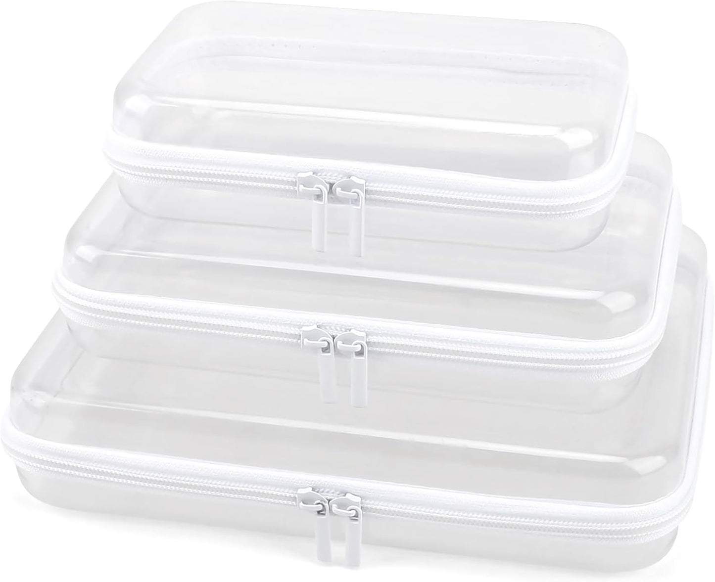 Clear Hard Shell Zipper Case - 3 Pack Waterproof Makeup Organizer & Travel Toiletry Bag | Large Size