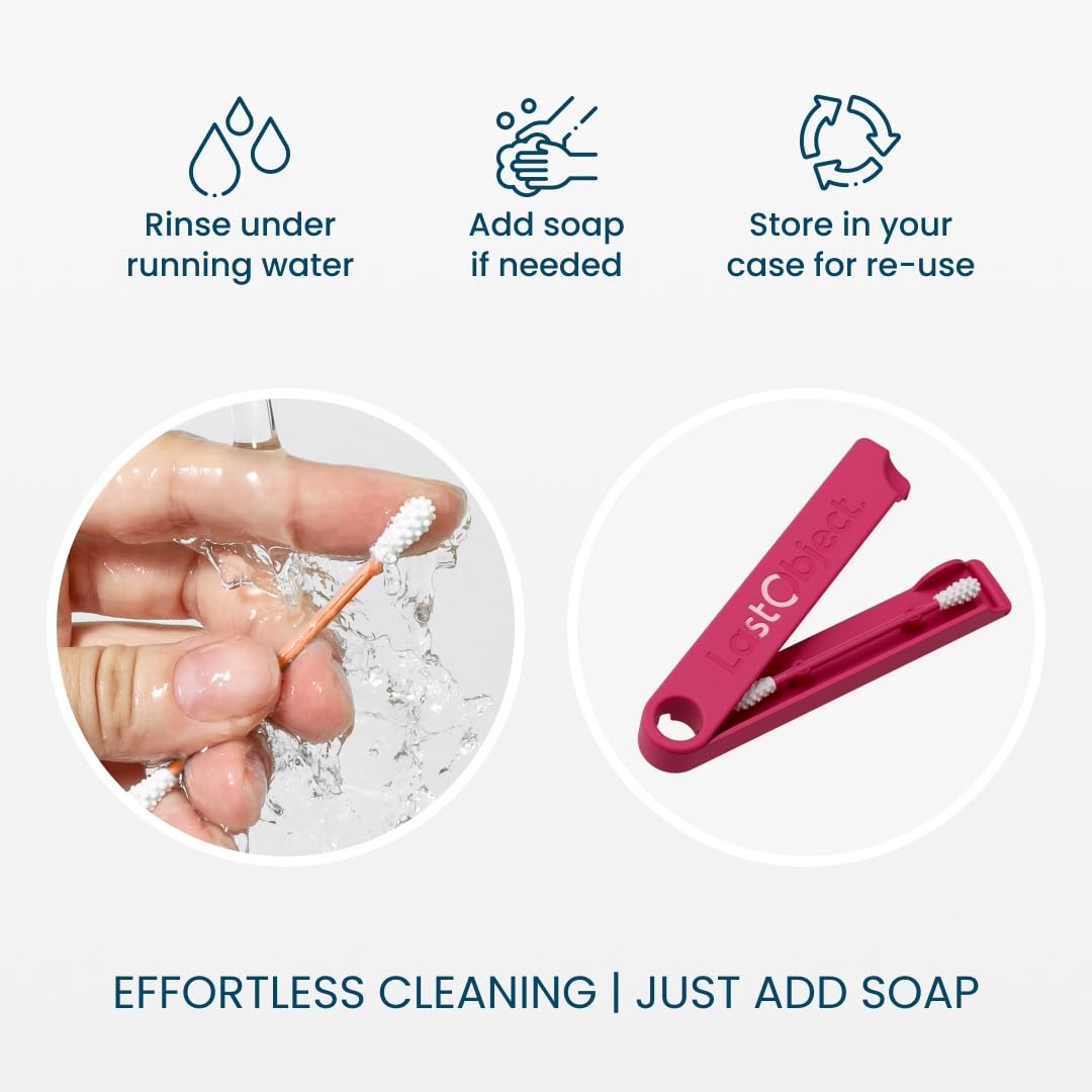 LastSwab™ Reusable Silicone Cotton Swabs - Eco-Friendly Ear Cleaning Q-Tips | Washable, Travel Case, Red