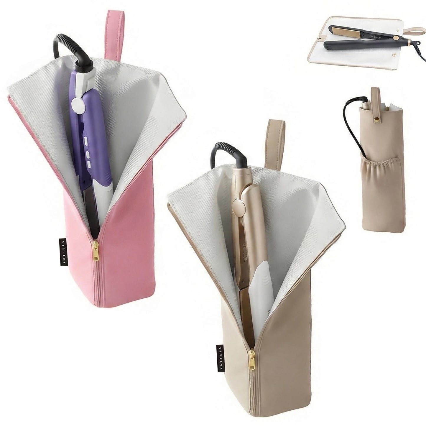 Geyynow 2PCS Holder & Mat for Hot Tools, Heat Resistant Curling Iron Travel Bag, Flat Iron Storage Hair Tool Organizer - Ideal for Home, Travel, Gift