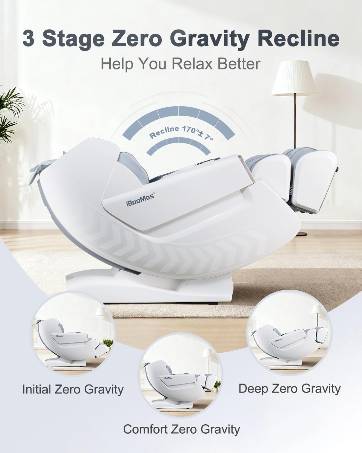 Massage Chair - Full Body Zero Gravity Recliner with 54in SL-Track, 18 Modes, Foot Massage & AI Voice Control | White & Grey