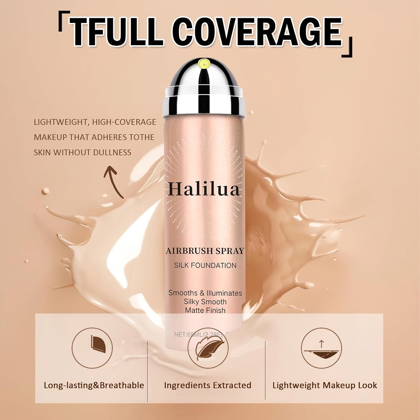 Airbrush Foundation Makeup - Silk Flawless Sunscreen Setting Spray for Radiant Skin | Moisturizing Anti-Aging Formula (Beige)