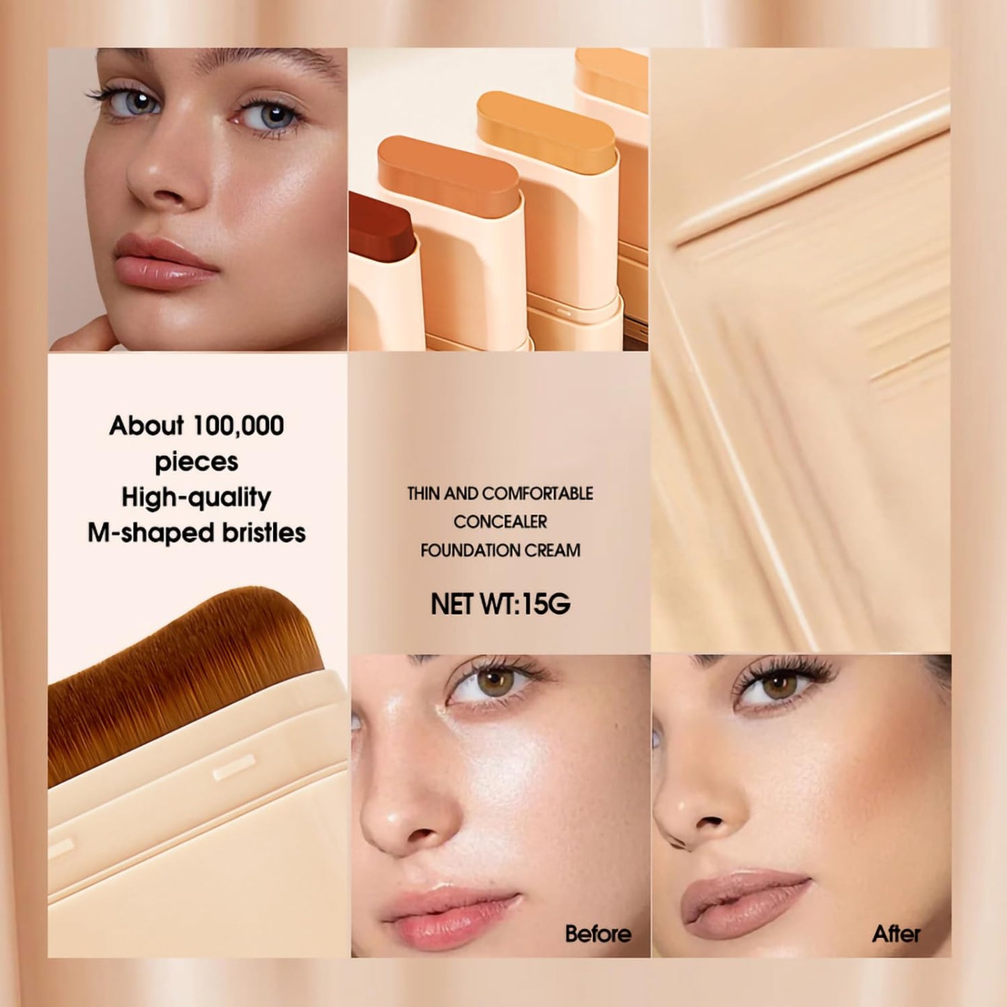 Matte Concealer Foundation Stick - Serum-Infused Tinted Moisturizer & Hydrating Contour | Sheer-to-Medium Dewy Coverage (02#)