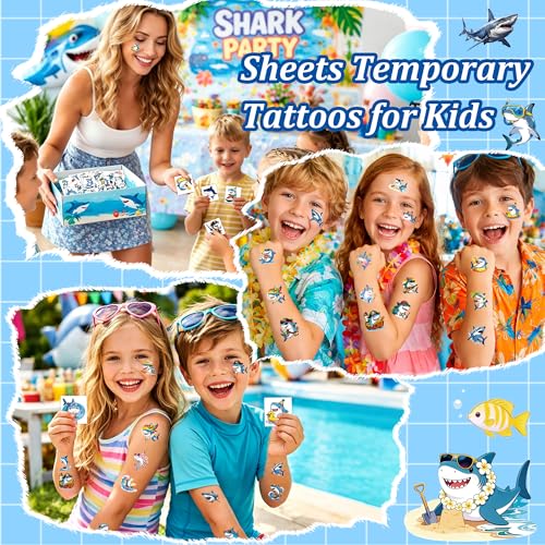 108 Shark Temporary Tattoos for Kids - Ocean Party Favors