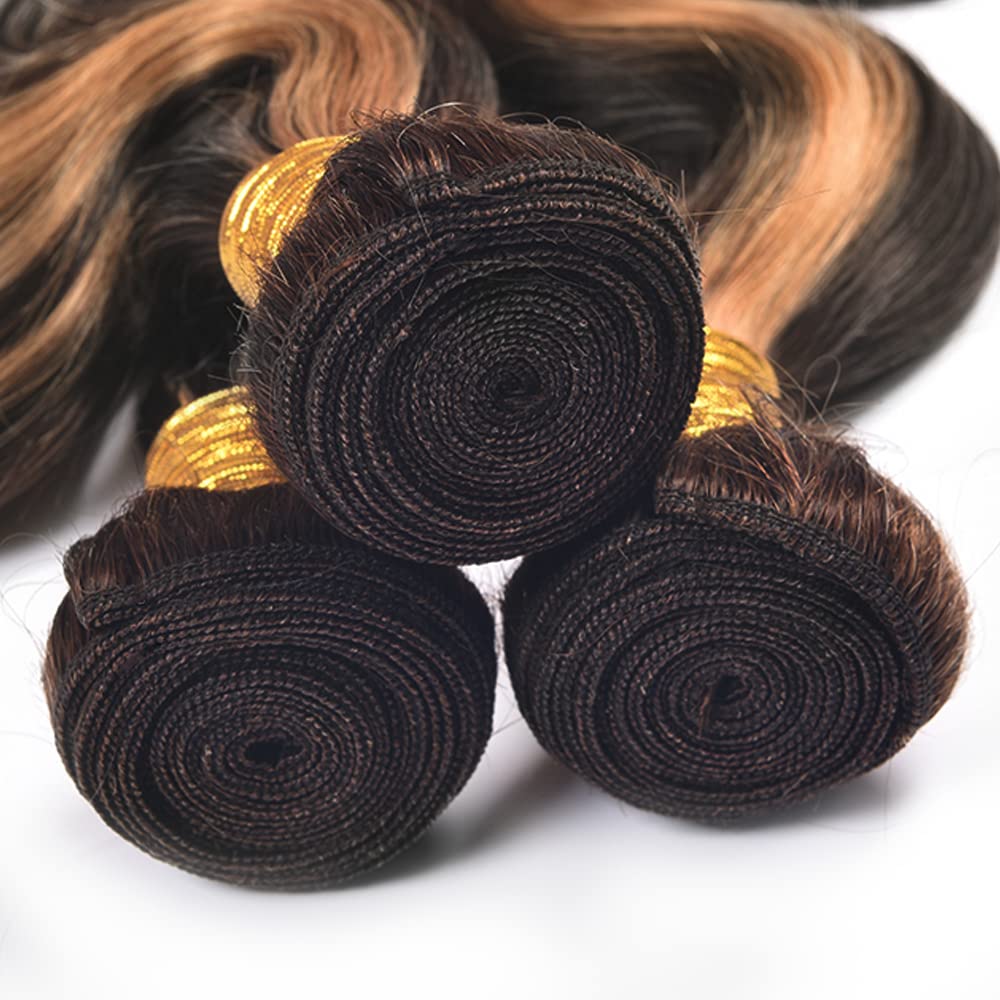 Brown Bundle Highlight Body Wave Human Hair Bundles 26 28 30 Inch Brazilian Virgin Hair 3 Bundlesa Two Tone P1B/30 Body Wave Human Hair Extensions