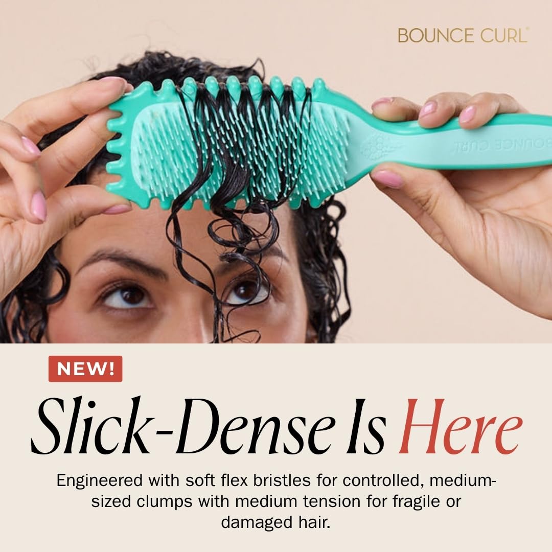 Bounce Curl Slick-Dense Define EdgeLift Brush – Medium-Density Curl Defining & Detangling Brush with Soft-Flex Tips for Color-Treated, Lightly Damaged Hair – Wavy, Curly, Coily, Fine to Coarse - Teal