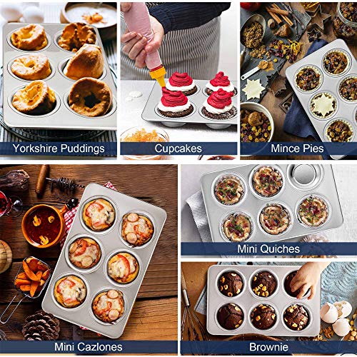 TeamFar Stainless Steel Muffin Pan - 6 Cup Baking Tray for Muffins, Cupcakes & Quiches