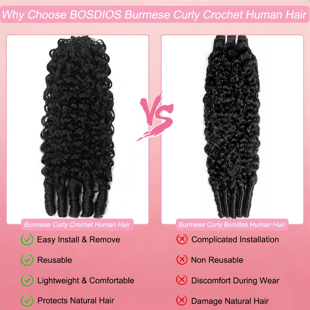 Burmese Curly Feather Crochet Hair Extensions - 16 Inch, Lightweight, Knotless, Natural Color for Black Women