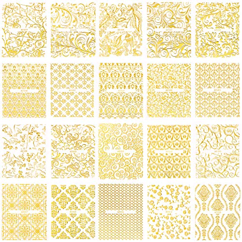 KISSBUTY Metallic Flower & Vine Nail Decals - 20 Sheets Gold Floral Nail Art Stickers for DIY & Salon