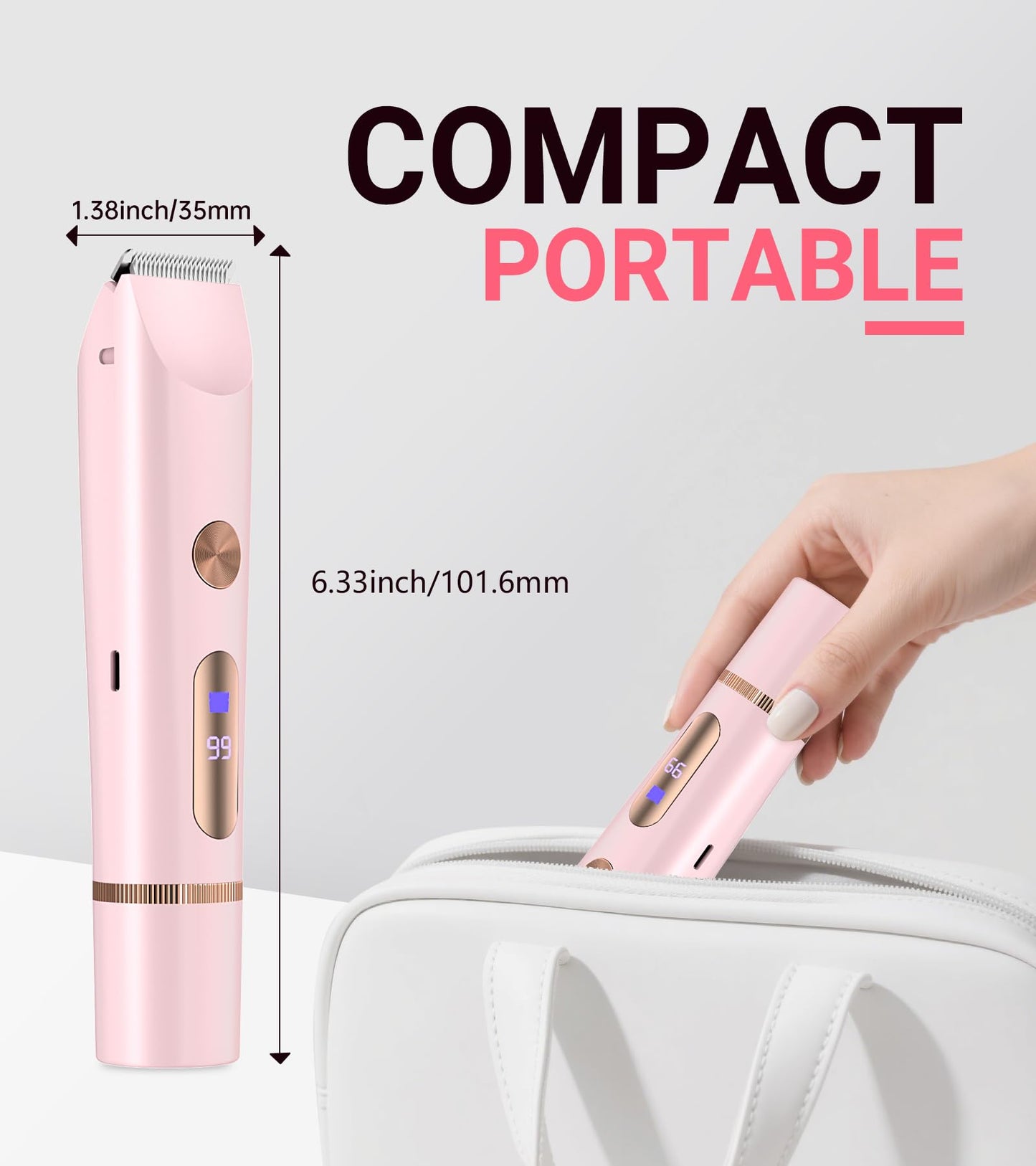 2 in 1 Bikini Trimmer for Women, Dual Head Electric Shaver with LED Display, IPX7 Waterproof Body Pubic Hair Trimmer Rechargeable Womens Electric Razor for Armpit Leg Body Facial (Pink)