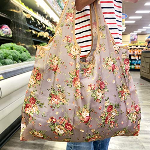Large Foldable Nylon Reusable Grocery Tote Bag Set of 2