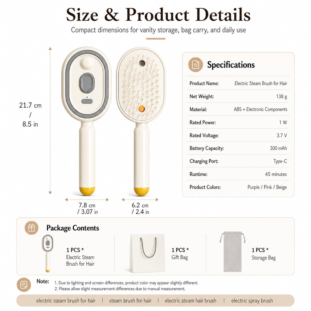 2026 New Electric Spray Air Cushion Massage Comb, Rechargeable Electric Steam Brush for Hair, Frizz-Free Mist Hair Brush Electric for Busy Commuters & Quick Styling Before Dates (Beige)
