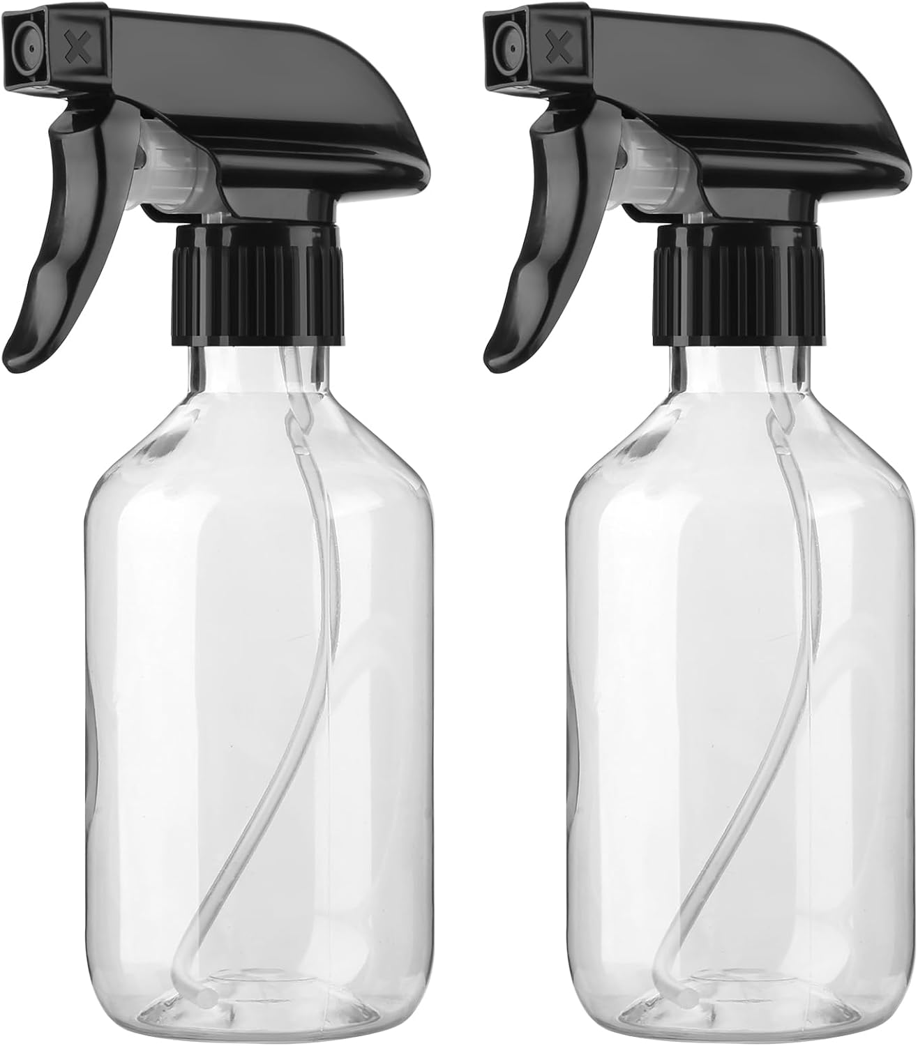 Leakproof Spray Bottles - 2-Pack 300ml/10oz with Adjustable Nozzle for Fine Mist & Jet Stream | Refillable Plastic for Hair, Plants, Cleaning (Clear)