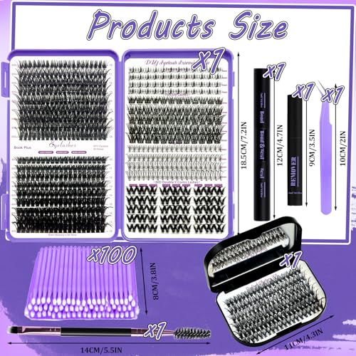 DNSGOOR DIY Lash Extension Kit - 704 Individual Lashes, Bond & Seal Glue, Tweezers, Brush