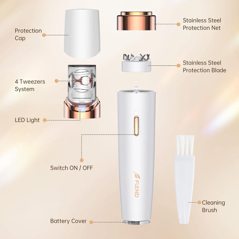Epilator for Women, 2-in-1 Facial Hair Removal Epilator, Painless Designed Hair Remover with Built-in LED Light for Precision, Smooth Glide Hair Remover for Women Face Lips Chin Peach Fuzz