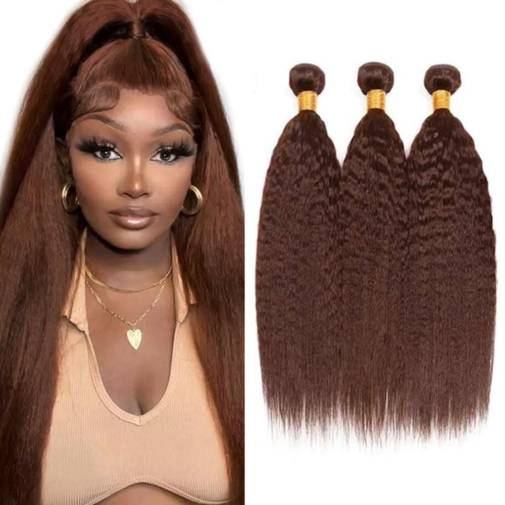 #4 Chocolate Human Hair Bundles Kinky Straight Bundles 34 34 34 Inch Chocolate Unprocessed Brazilian Virgin Hair 3 Bundle 50 Gram Per Bundle Deals Quick Weave Hair Extensions