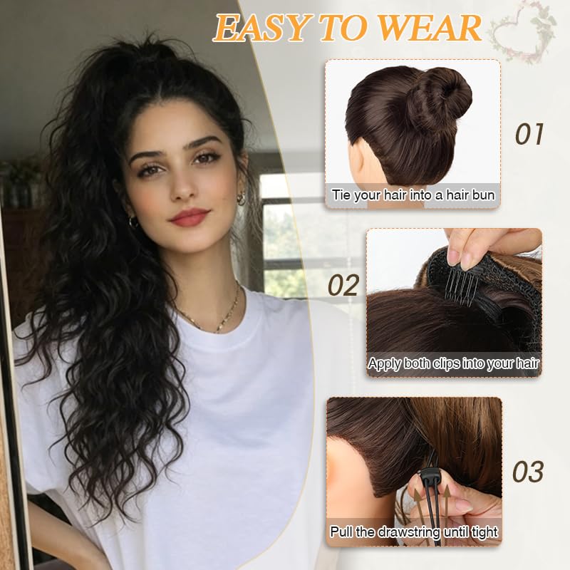 Q-siwuu 24'' Rich Brown Curly Drawstring Ponytail Extension for Women