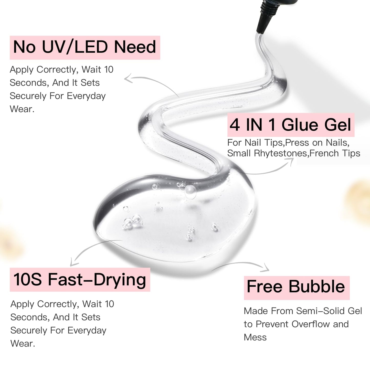 Curvlife 10g Semi-Solid Glue and 20ml Pinpoint Glue Remover Kit - Gel for Press on Nails, Quick Dry No UV Lamp Needed with Gentle Non-Acetone Remover, Fake Nail Tips