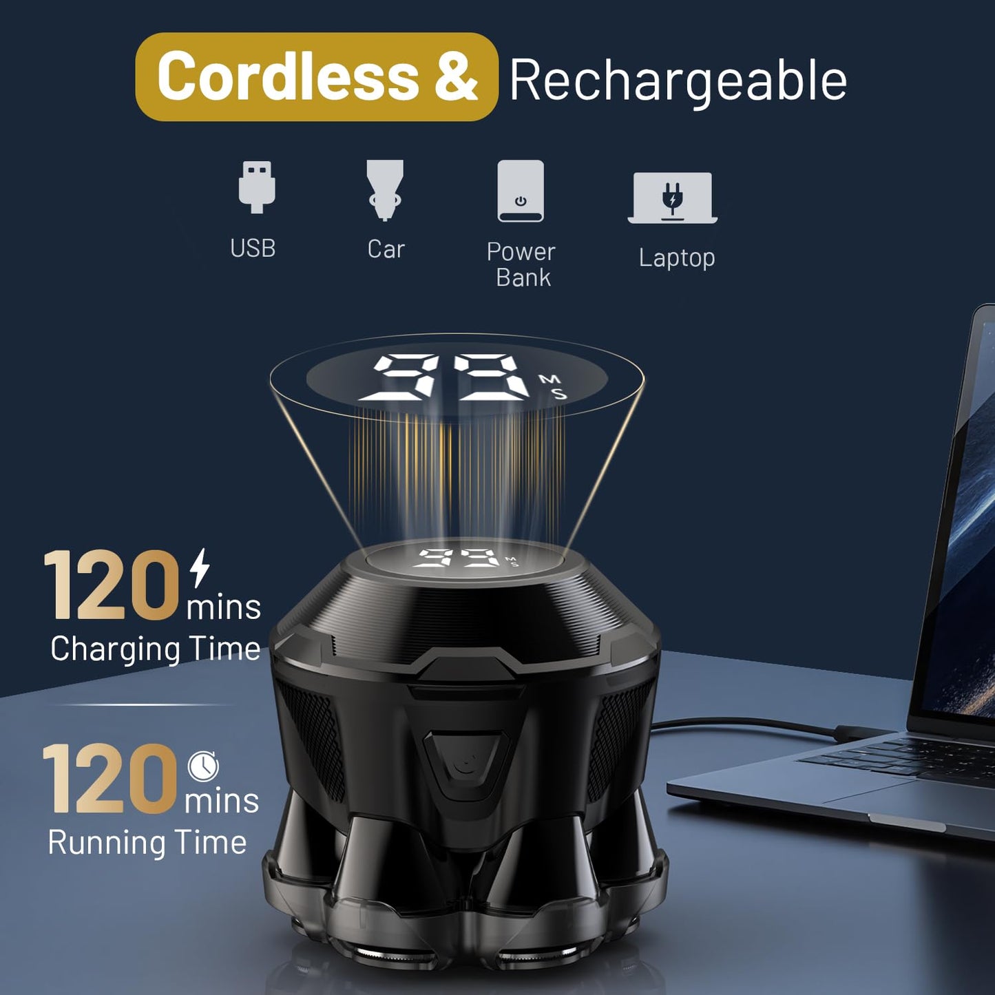 PUENBKO Head Shaver for Bald Men: 7D Floating Head Electric Shaver- 𝐆𝐢𝐟𝐭𝐬 𝐟𝐨𝐫 𝐅𝐚𝐭𝐡𝐞𝐫'𝐬 𝐃𝐚𝐲 - 𝐈𝐏𝐗𝟕 Waterproof Wet Dry - 120Min Runtime & Travel Lock with Type-C Fast Charge
