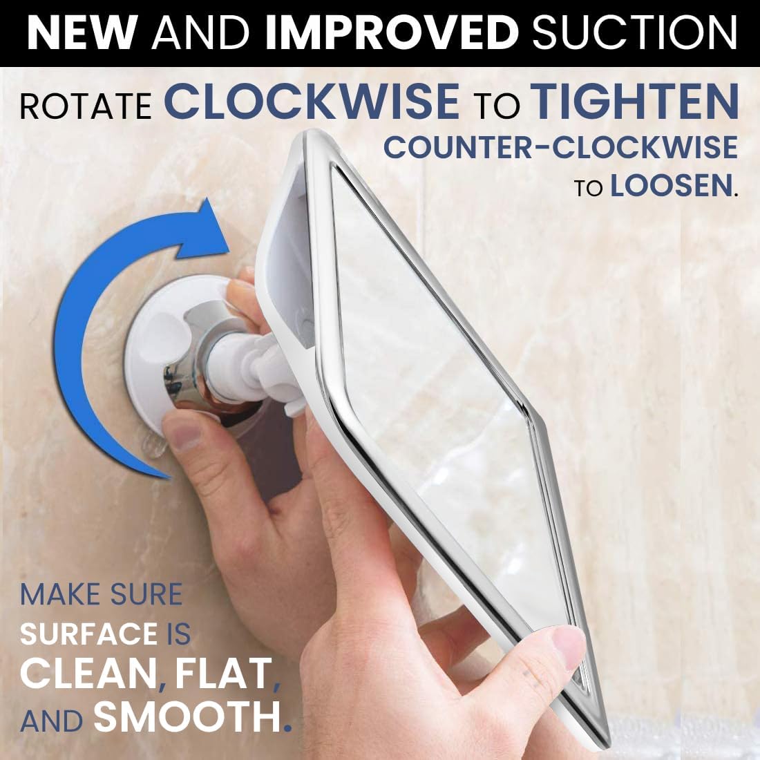 Fogless Shower Mirror for Shaving - Upgraded Suction, Dual Anti-Fog Design, Shatterproof Surface | 8" x 7" Chrome