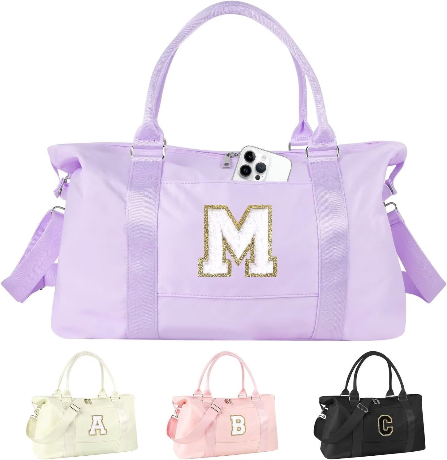 Dance Gym Duffel Bag - Personalized Initial Weekender for Teen Girls | Pink Overnight Carry-On & Cheer Bag