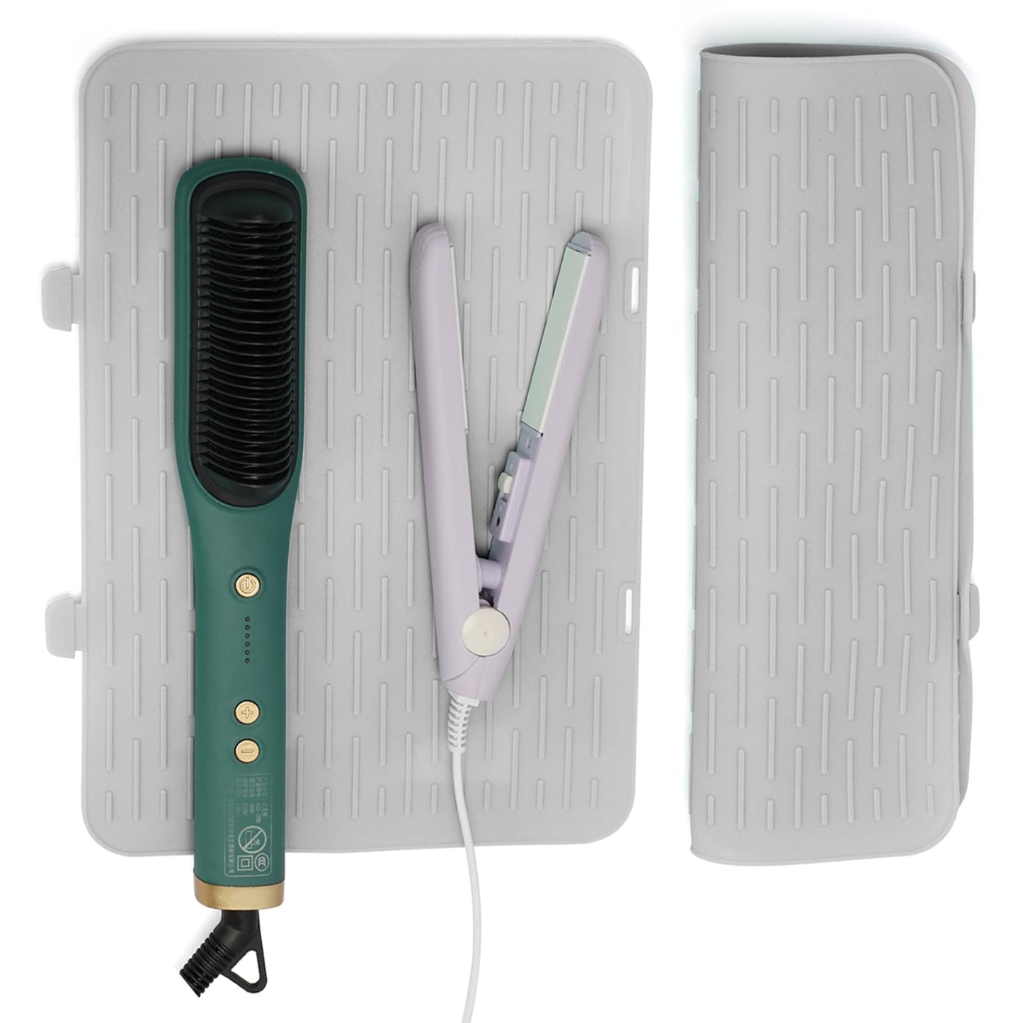 SyuCeia Curling Iron Mat - Heat Resistant Mat for Hair Tools Non-Slip Countertop Protection Pouch Design for Curling & Flat Irons (Grey)