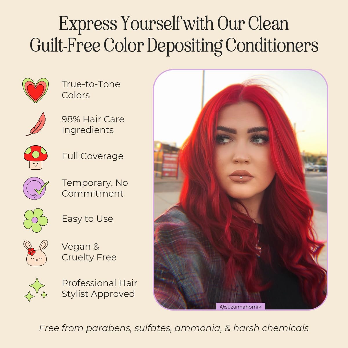 Ruby Red Hair Dye - Semi-Permanent Color Depositing Conditioner | Vegan, Ammonia-Free, 6oz