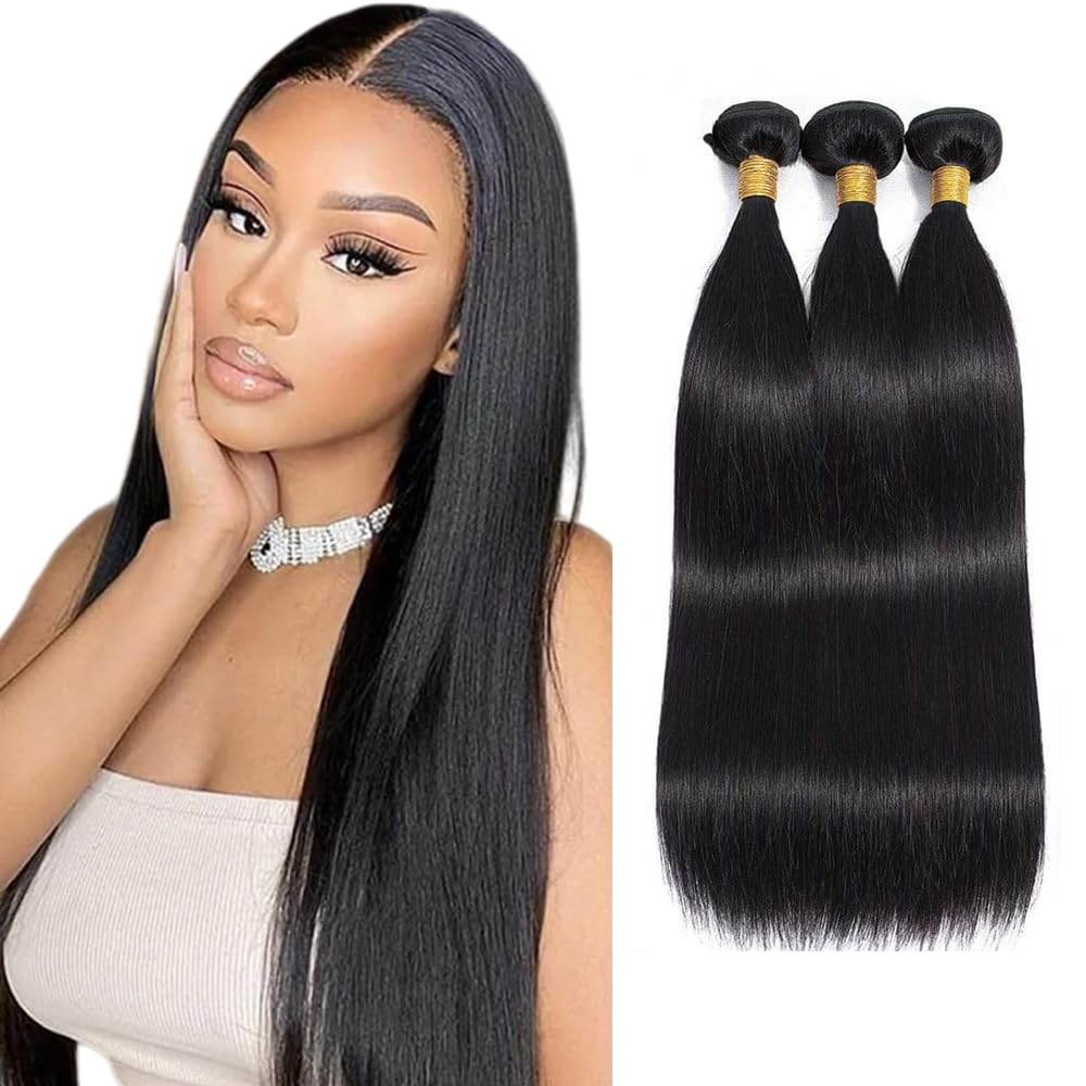Human Hair Bundles Straight Human Hair Bundles 18 20 22 inch Natural Black Straight Bundle Double Weft Brazilian Black Bundle
