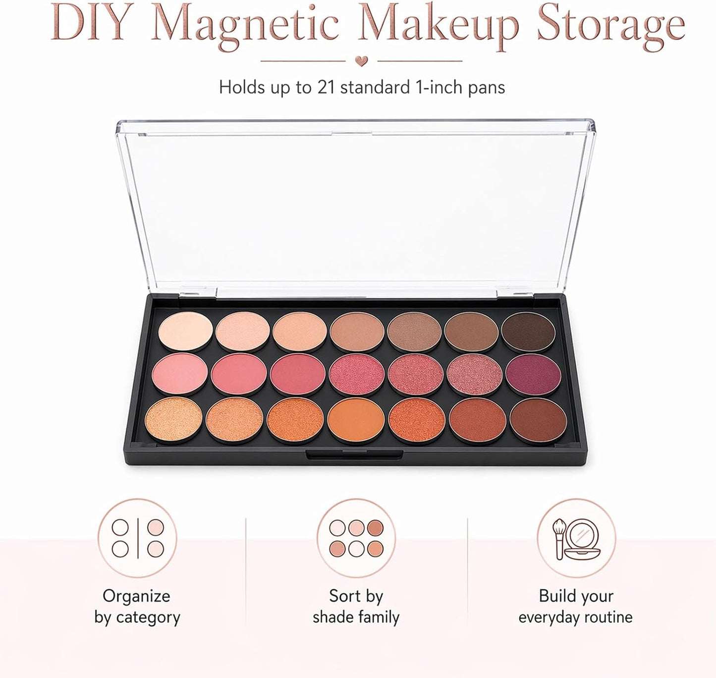 Magnetic Makeup Palette - Empty Organizer Case with Adhesive Stickers | Travel Storage for Eyeshadow, Blush & Lipstick (2.24” x 2.52”)