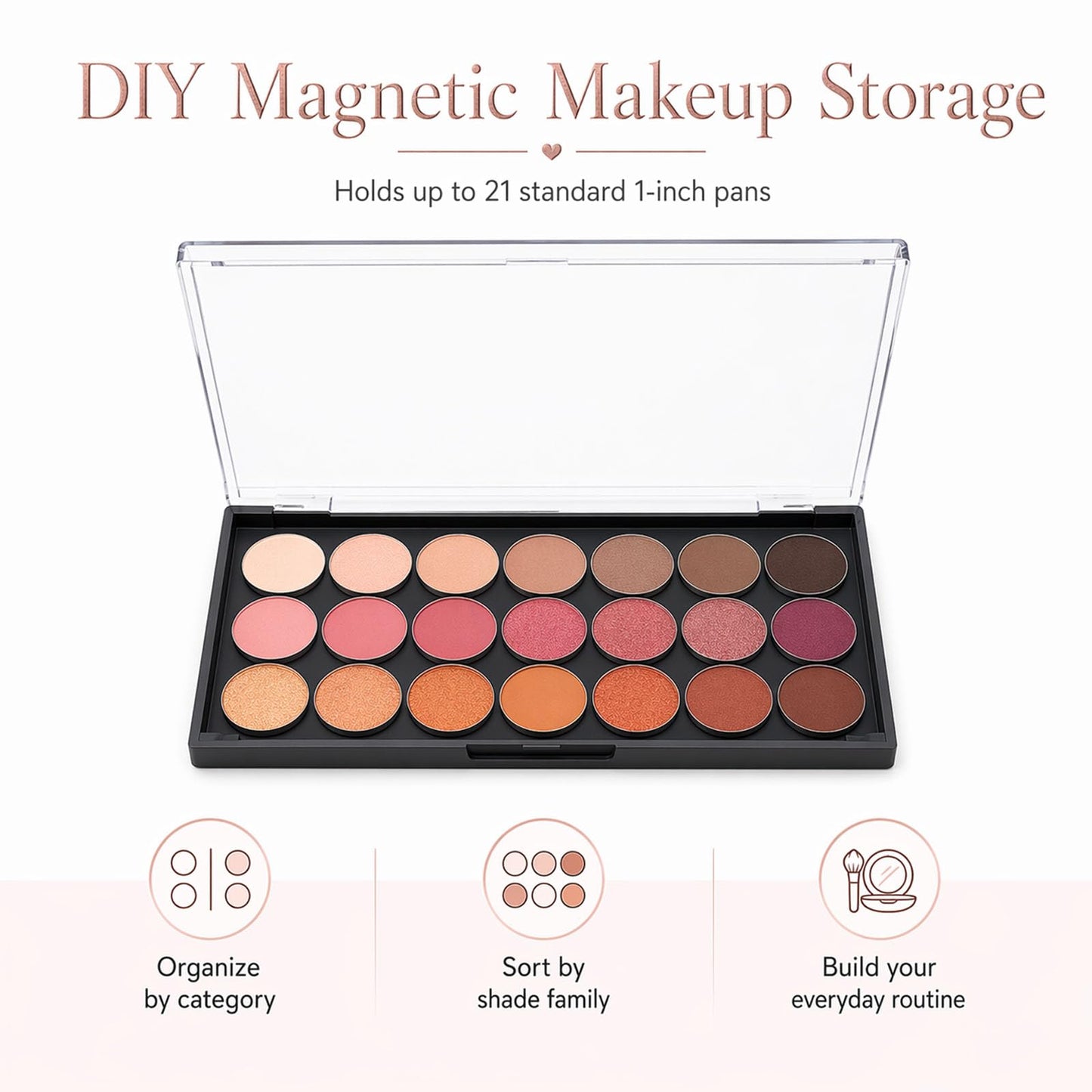 PETIGL Magnetic Makeup Palette, Empty Makeup Organizer Case with Adhesive Metal Stickers, Travel Makeup Storage for Eyeshadow Blush Lipstick Powder (Palette: 2.24”X2.52”)