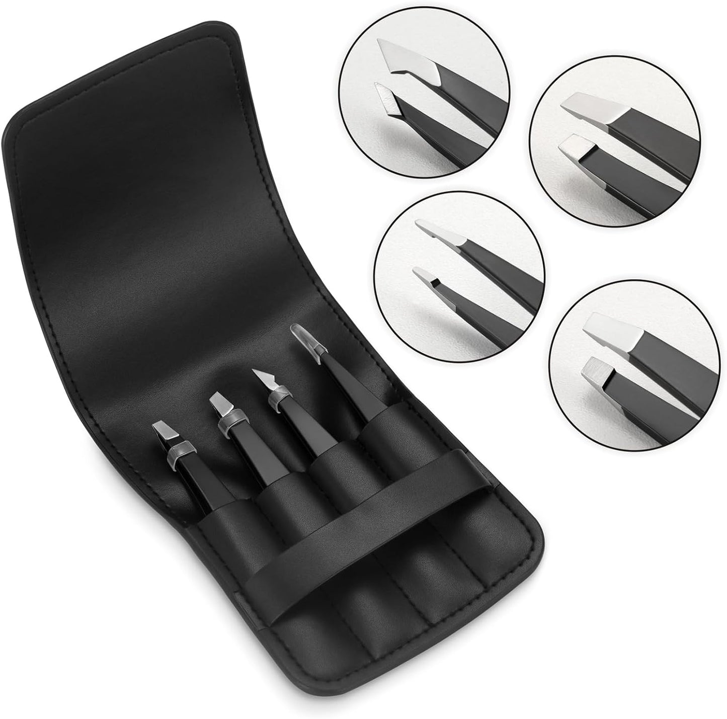 Professional Stainless Steel Tweezers Set - Precision Eyebrow & Facial Hair Removal | Black