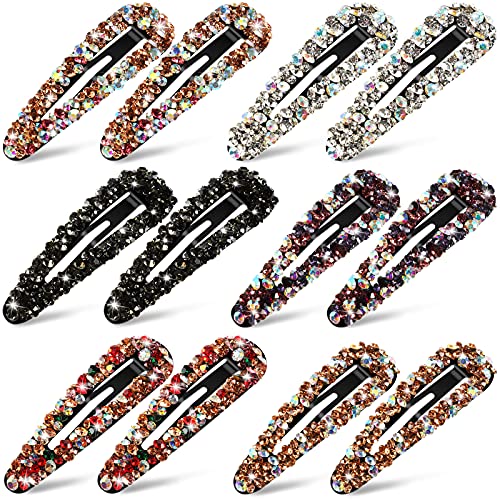 12-Piece Rhinestone Snap Hair Clips, 3.2-Inch Crystal Metal Barrettes