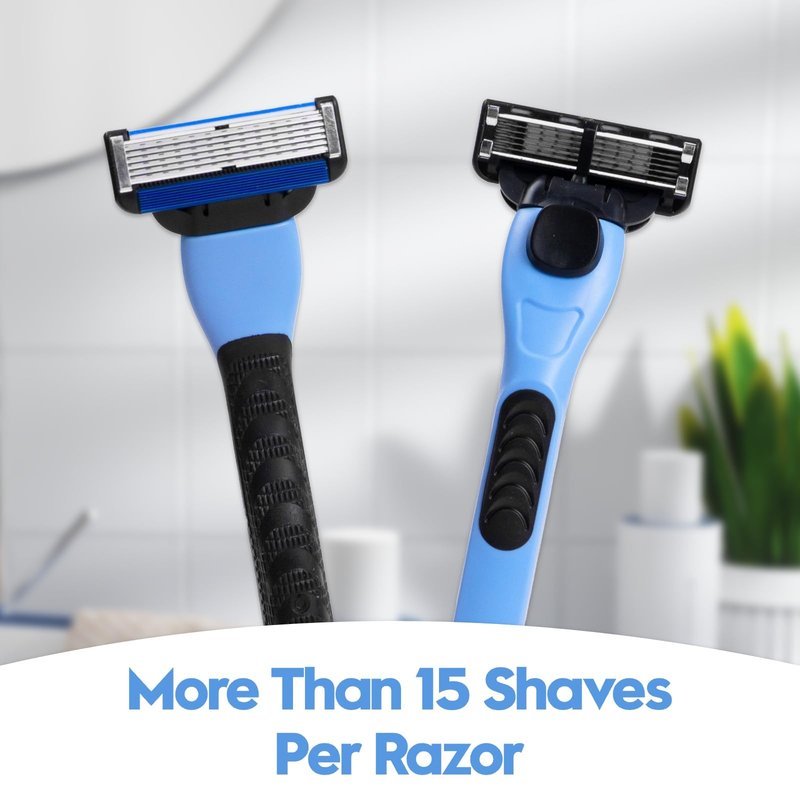 Phafaloop 6-Blade Men's Razor with Dual Lubrication, Shaving Kit for Men, 10 Piece Set, 1 Handle & 9 Refill Cartridges, Smooth Comfortable Shave (Blue)