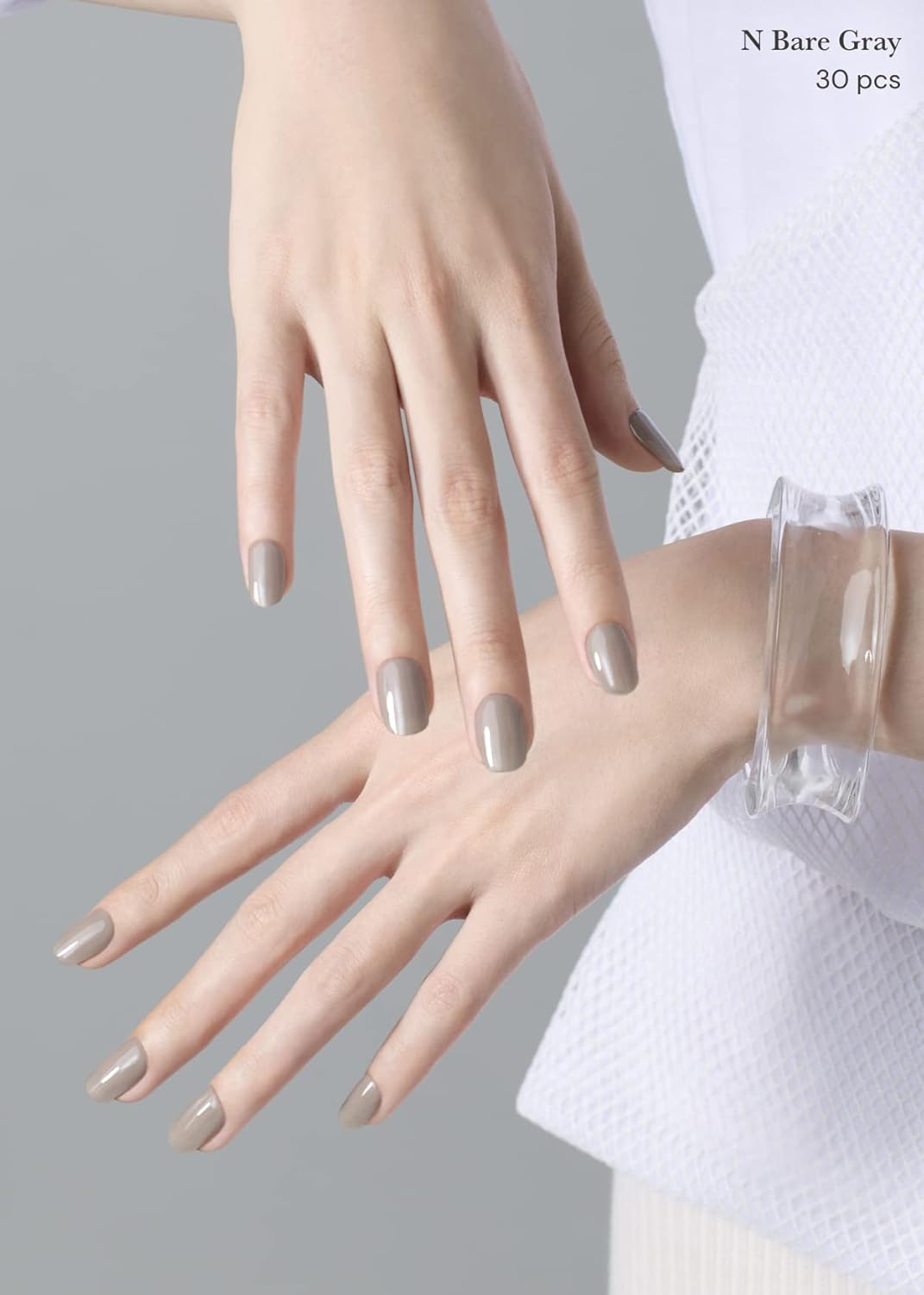 Ohora Semi-Cured Gel Nail Strips - Salon-Quality Bare Gray Design | Easy Application & Removal, Includes Prep Pads & File