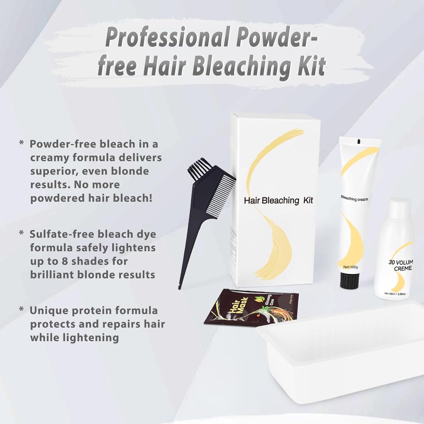 Gentle Cream Hair Bleach Kit - Ammonia-Free Hair Lightening, Lifts Up to 8 Levels | No-Drip Home Use