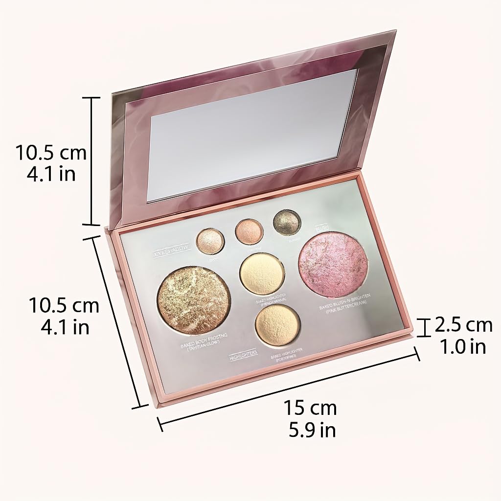 All-in-One Makeup Palette - 7 Color Baked Face Palette with Bronzer, Blush, Highlighters & Eyeshadows | Shimmer Travel Kit with Mirror