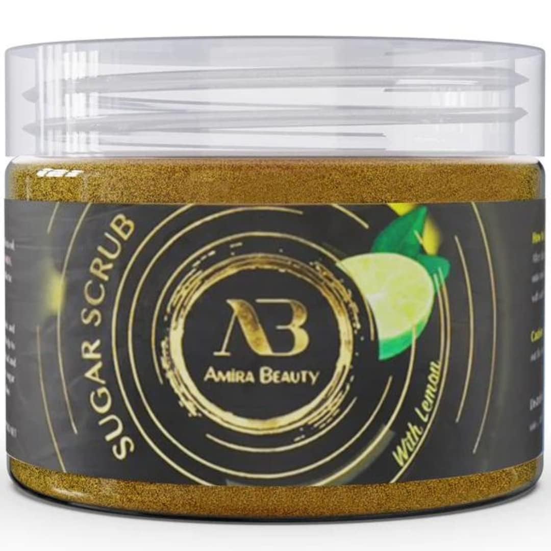 Amira Beauty Lemon Sugar Body Scrub Exfoliating Ultra Hydrating Moisturizing Scrub - Fights Cellulite & Stretch Marks (14oz)