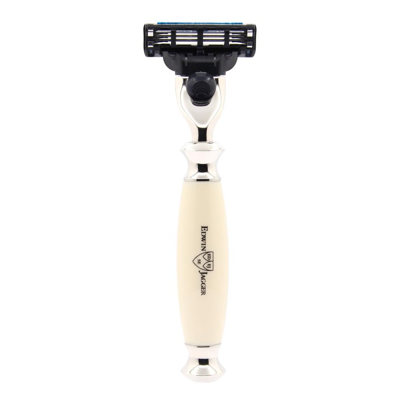 Edwin Jagger S81M587AMZ Imitation Ivory & Nickel Classic Shaving Set with Pure Badger Shaving Brush and Mach 3 Razor for Shaving Cream or Soap for Men