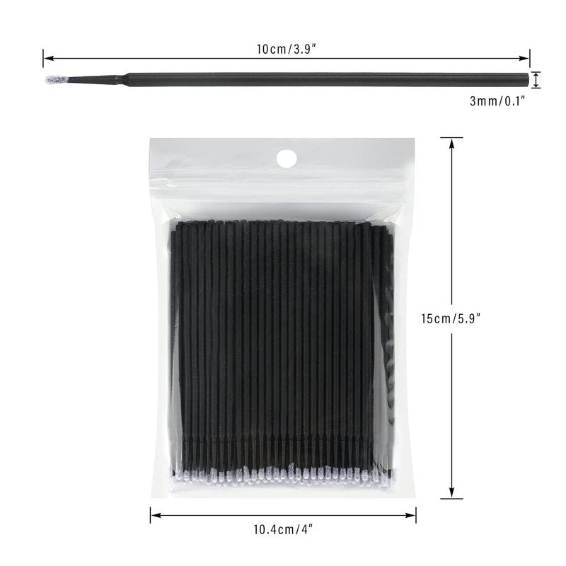 Micro Swabs - 100 Cotton Swabs for Makeup & Nail Art | Black Disposable Applicators