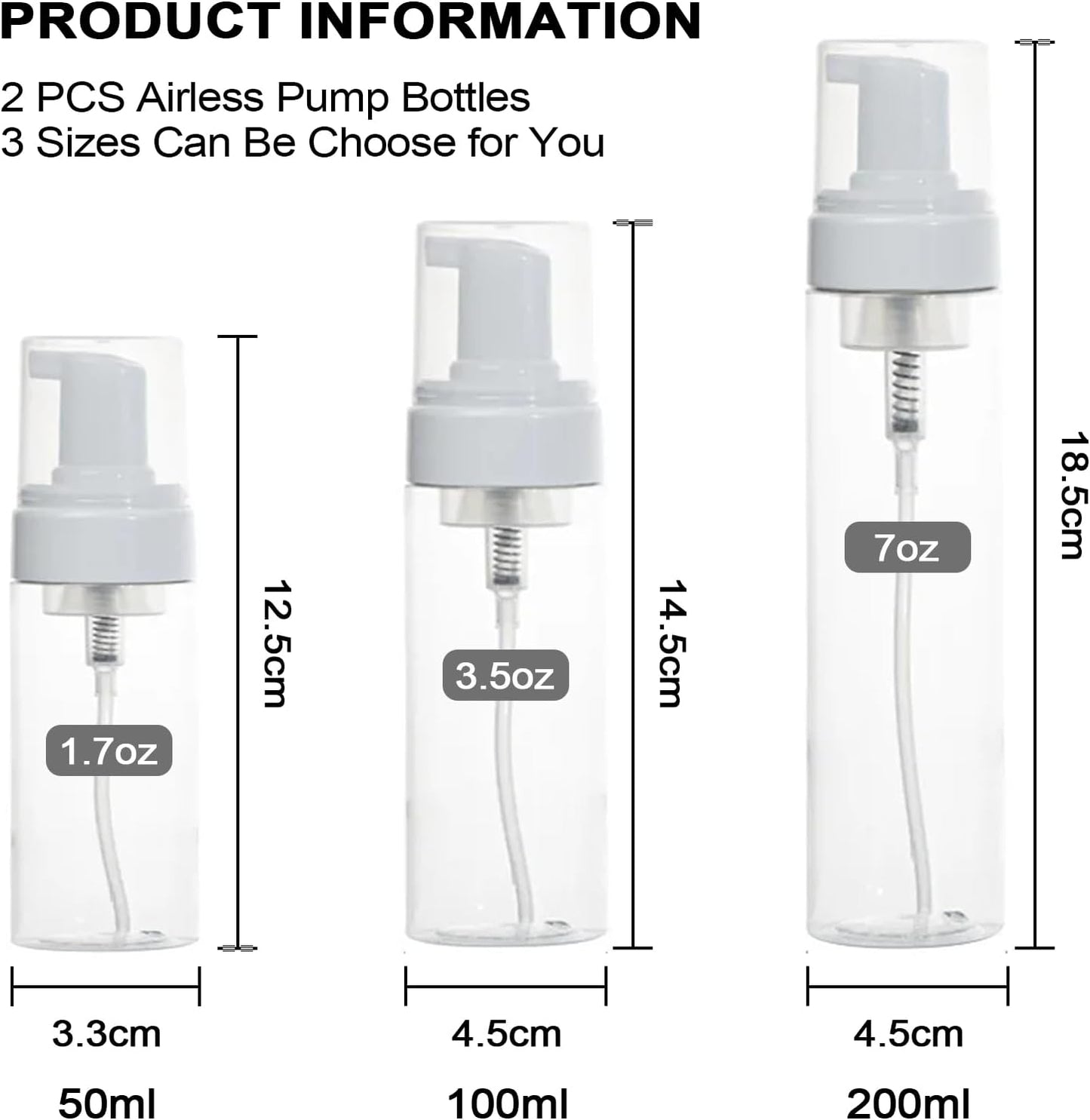 Foam Pump Bottle - 7oz Clear Foaming Soap Dispenser | 2-Pack Travel Spray Bottles for Hand Soap & Toiletries
