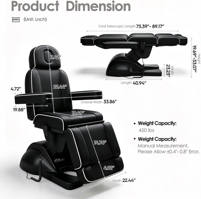 Electric Facial Massage Bed - 3 Motor Adjustable Esthetician Chair | Perfect for Spa & Tattoo Use