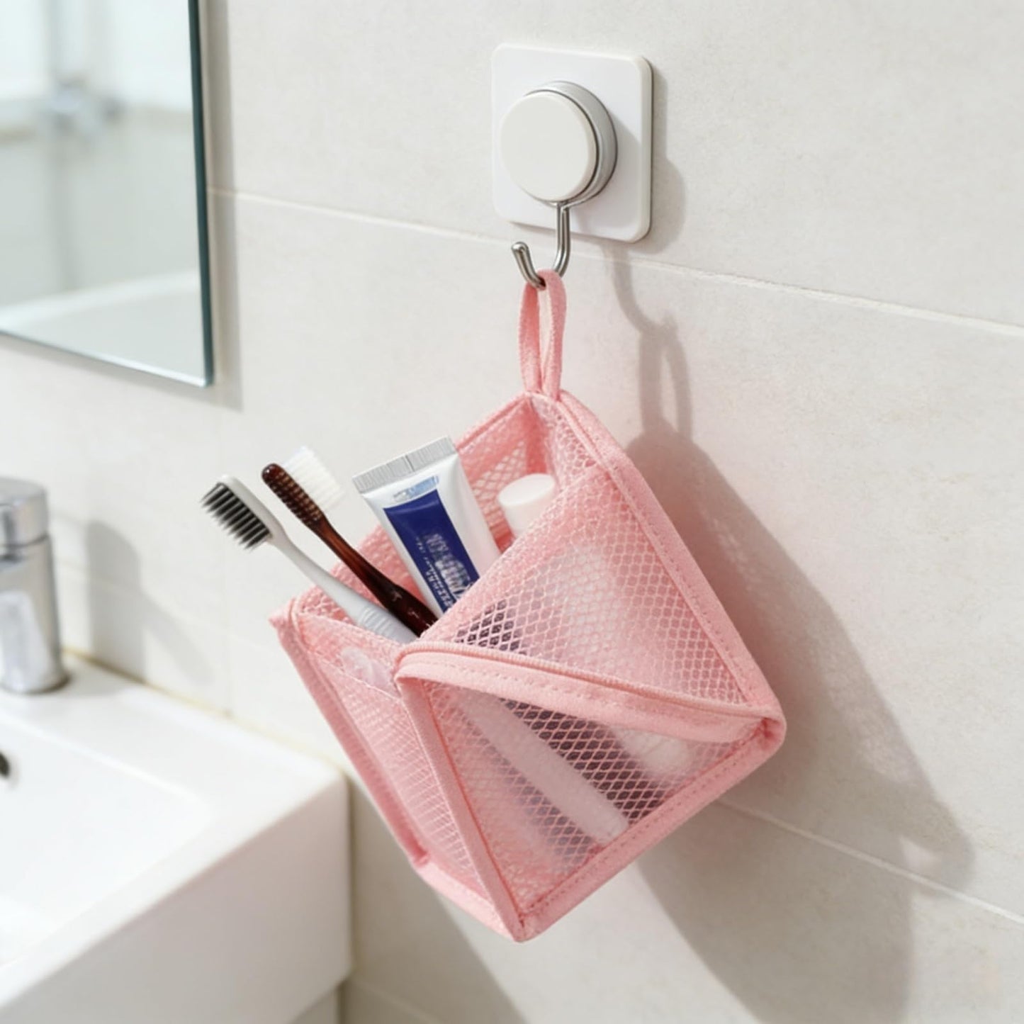LUOBEIYAOHL Standing Toiletry Bag Stand up Makeup Brush Holder for Travel, Pink, Cosmetic Case