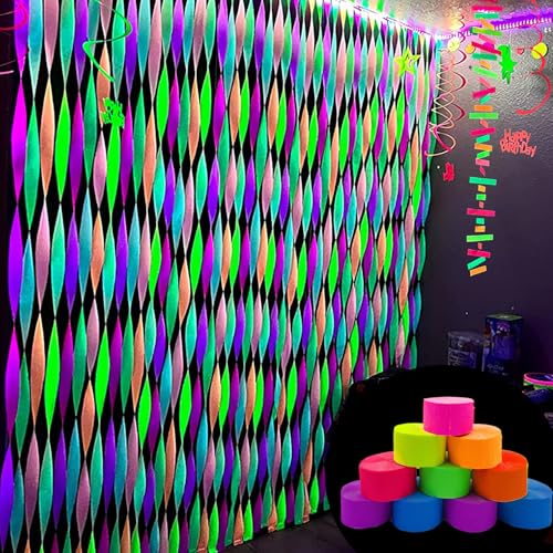 UV Reactive Neon Paper Streamers - 888 Feet for Glow Parties