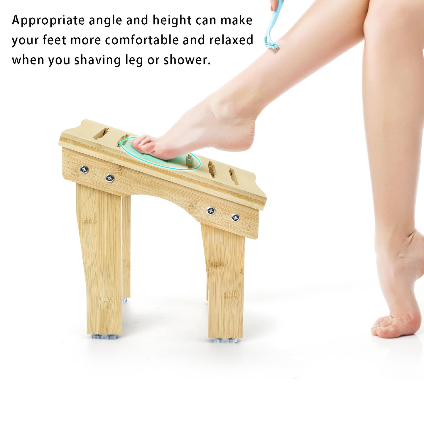 SOUJOY Shower Stool for Shaving Legs, 12 Inch Bamboo Shower Foot Rest, Non-Slip Bath Foot Step Bench, Waterproof Small Shaving Stool for Inside Shower, Bathroom